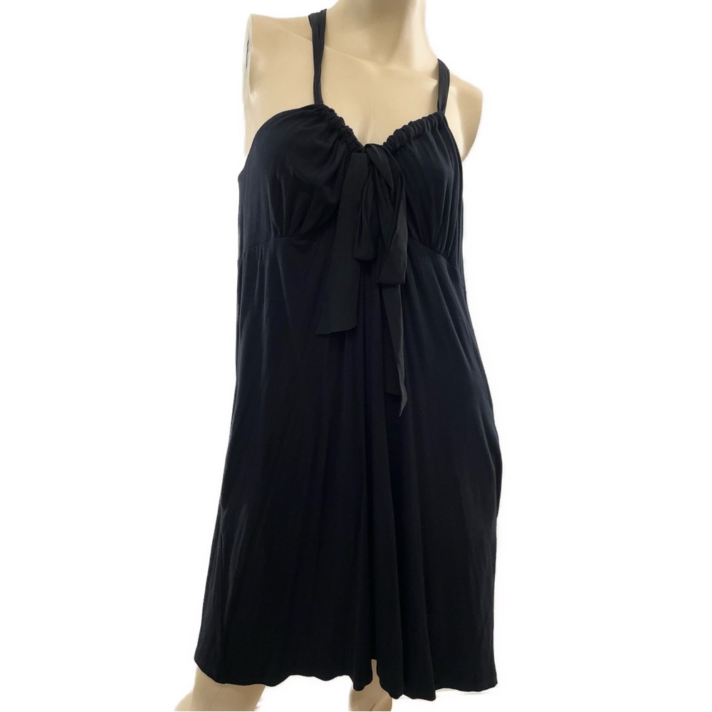 Betsey Johnson- black bow tie halter dress with pockets- L
